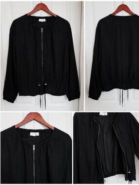 14th & Union Women Black Lightweight Zip Front Jacket Blouson Long Sleeve Sz XL.